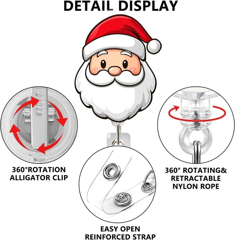 NSSHEL Christmas Badge Reel Retractable Xmas Acrylic Alligator Clip Santa Claus Badge Clip ID Card Badge Holder Nursing & Work Card, Cute Nurse Badge Reel Christmas Gift for Holiday - Image 2